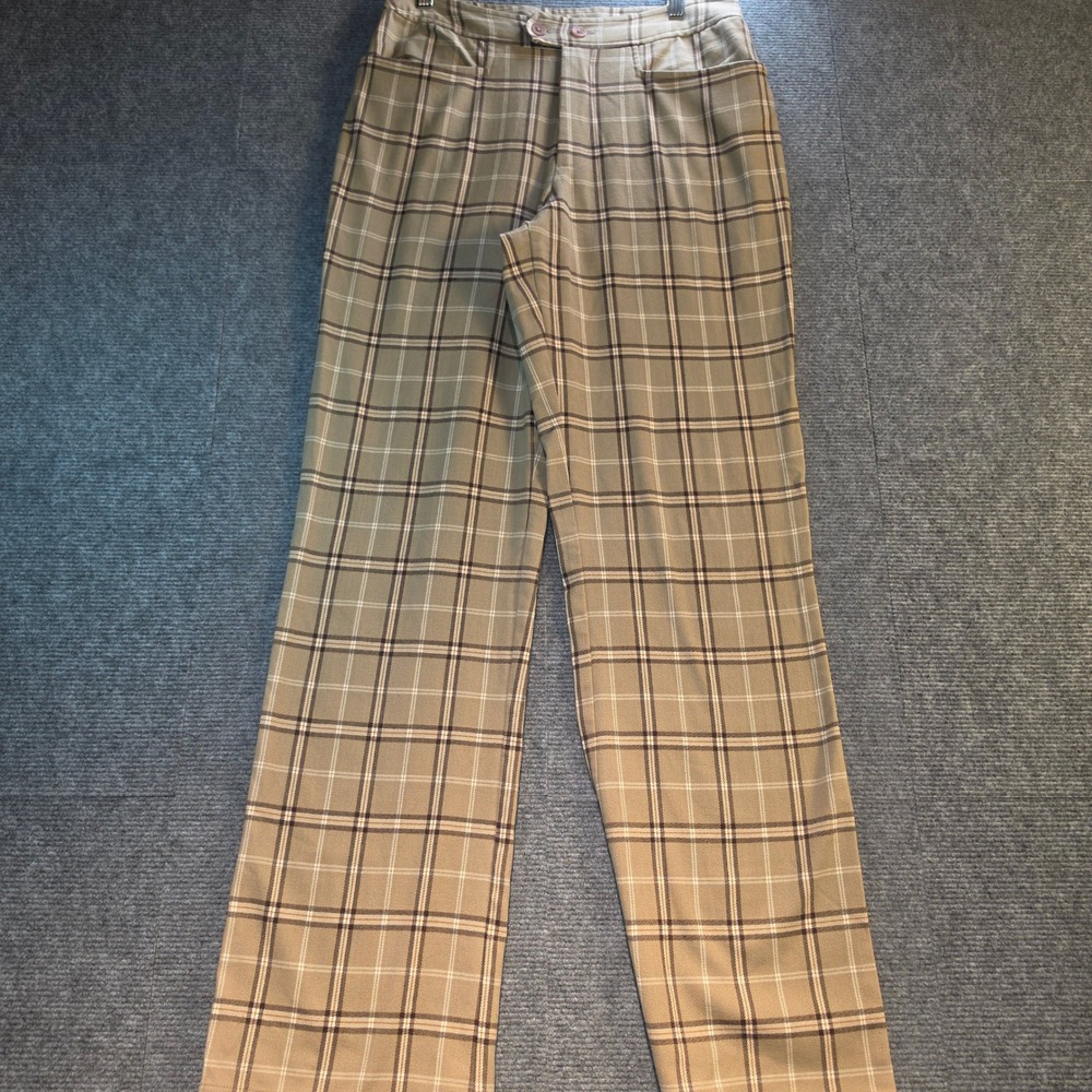 Express Plaid Trousers Women 7/8 Tan Vintage Straight Leg Excellent Academic